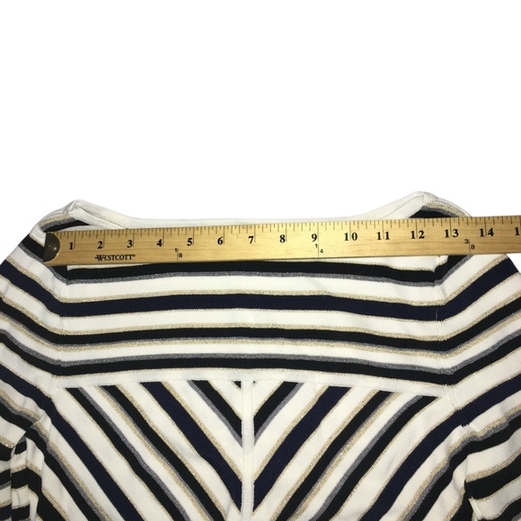 WHBM Knit Gold Black White Gray Striped Sparkle Stretch Top - Women’s Small - Picture 6 of 13